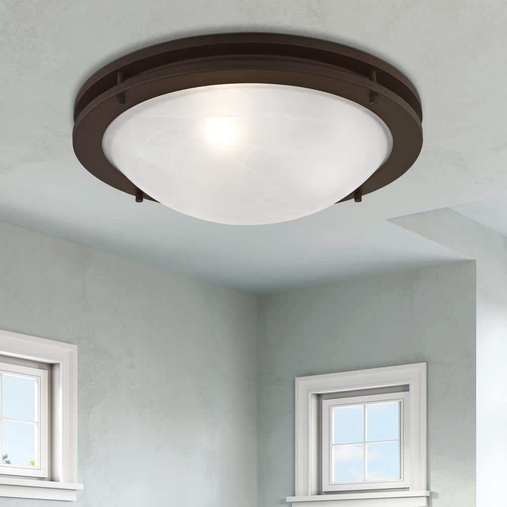 Ariel Art Deco-Inspired Bronze 3-Light Flush Mount with White Alabaster Glass