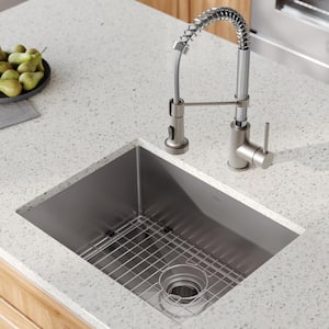 Standart PRO 23 in. Undermount Single Bowl 16 Gauge Stainless Steel Kitchen Sink with Faucet in Stainless Steel Chrome
