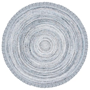 Braided Gray/Blue 5 ft. x 5 ft. Round Striped Area Rug
