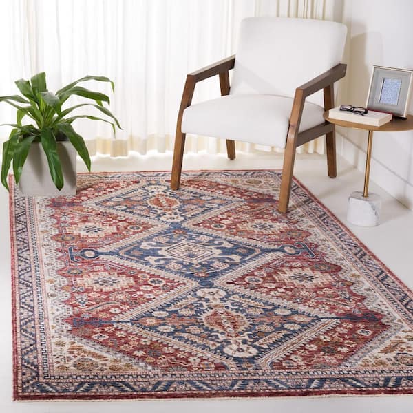 Heirloom 7 ft. x 7 ft. Navy/Rust Border Distressed Square Area Rug