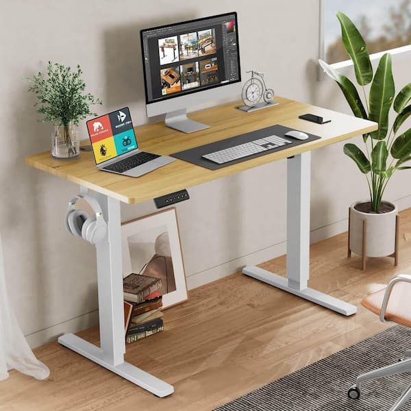 Homy Casa DENI 47.24 in. W Natural Electric Adjustable Height Standing Desk, Modern Wood and Metal Frame Stand-Up Desk