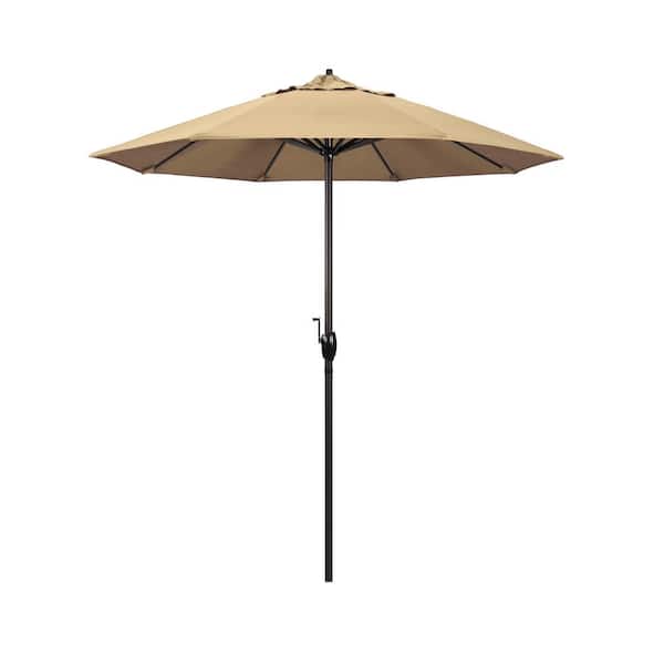 California Umbrella 7.5 ft. Bronze Aluminum Market Auto-Tilt Crank Lift Patio Umbrella in Beige Pacifica