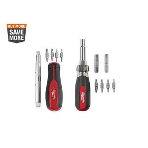 13-in-1 Multi-Tip Cushion Grip Screwdriver with 11-in-1 Multi-Tip Screwdriver with Square Drive Bits (2-Pack)