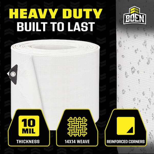 BOEN 20 ft. x 20 ft. Heavy-Duty Commercial White Tarp Cover 10 Mil