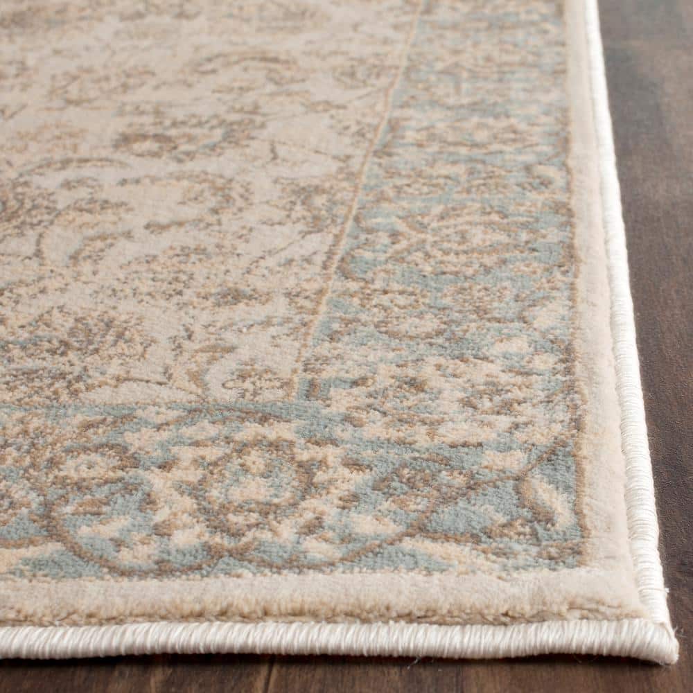 Ivory and Light Blue Vintage Runner Rug, 2'2" x 12'