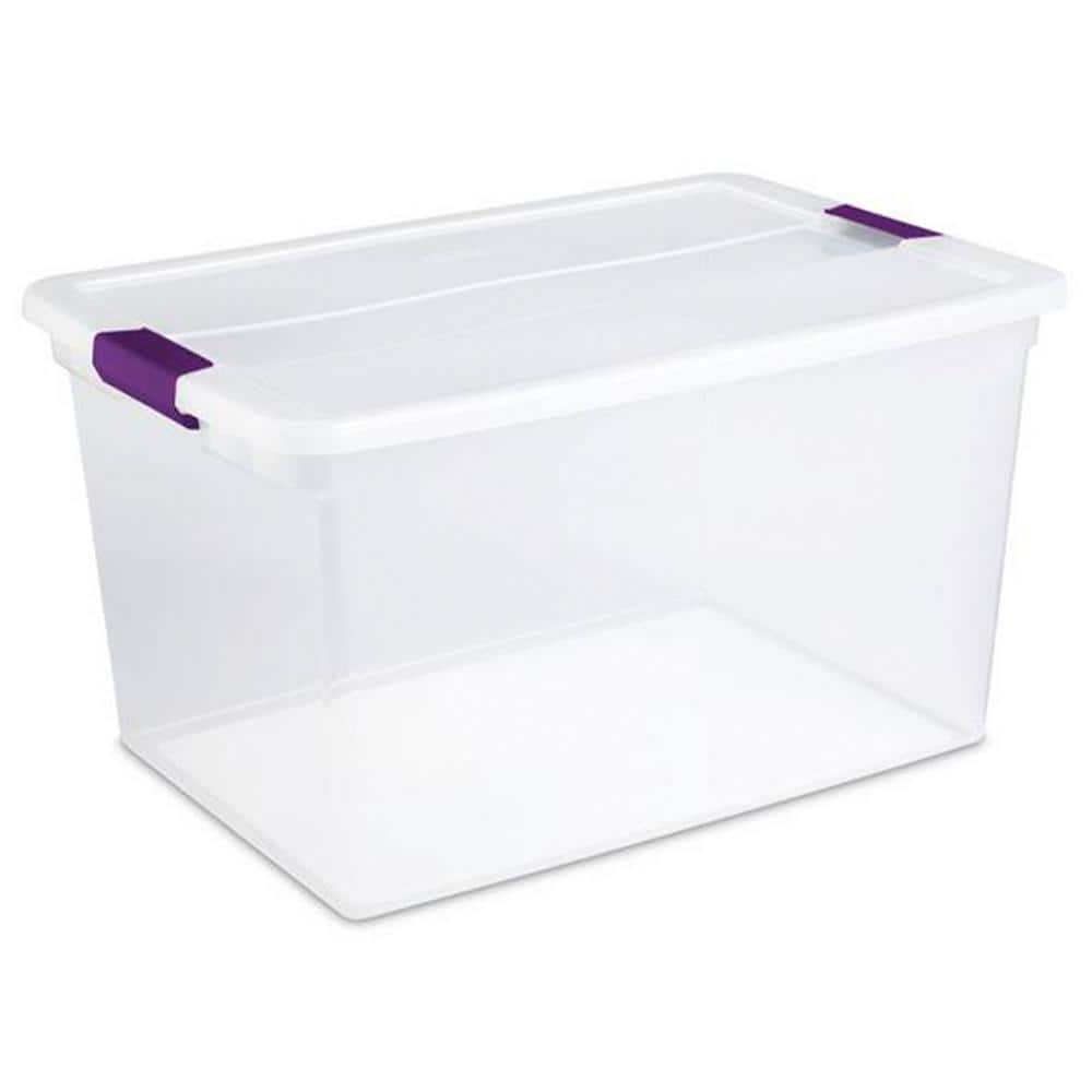 Clear Plastic Stackable Lidded Underbed Storage Boxes, 66 Quart, 6 Pack