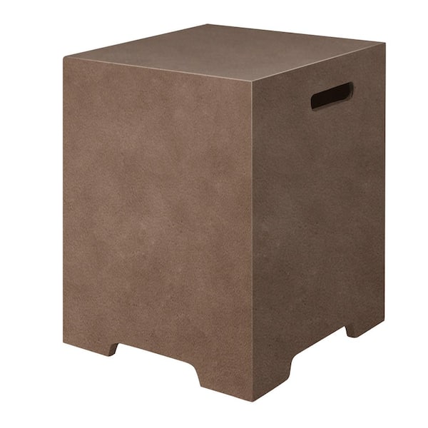 UPHA 20 in. Dark Brown Square Concrete Outdoor Propane Tank Cover, Outdoor Side Table