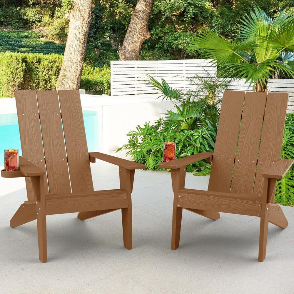 Oversize Modern Teak Plastic Outdoor Patio Adirondack Chair with Cup Holder (2-Pack) price history on PriceWatchPro