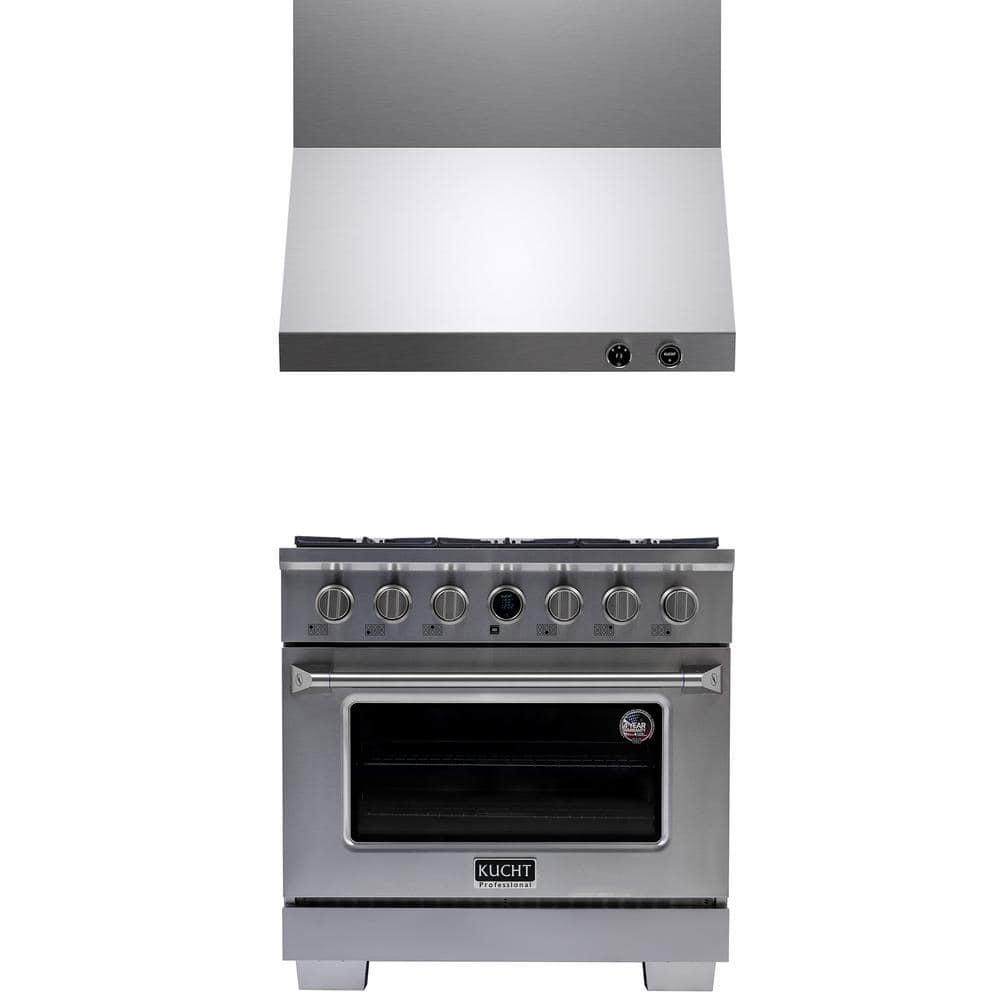 36 in. 5.2 cu. ft. 6-Burners Dual Fuel Range for Natural Gas in Stainless Steel Plus Wall Mount Range Hood price history on PriceWatchPro
