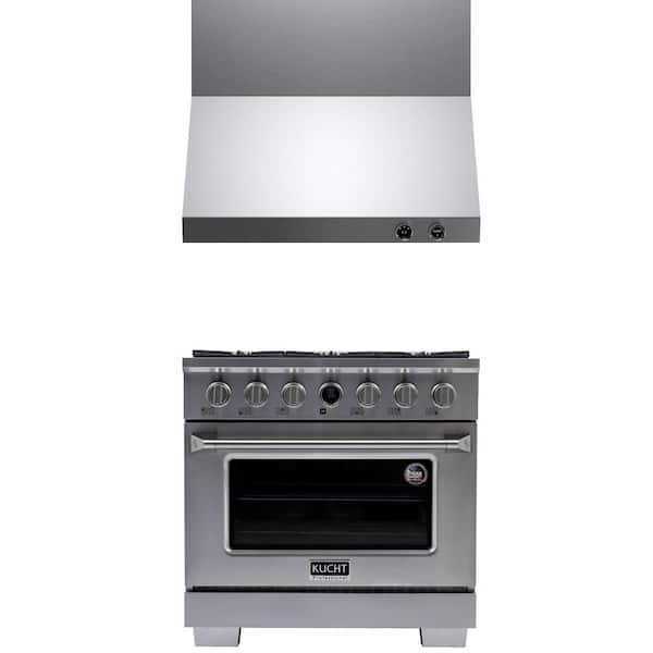 Kucht 36 in. 5.2 cu. ft. 6-Burners Dual Fuel Range for Propane Gas in Stainless Steel Plus Wall Mount Range Hood