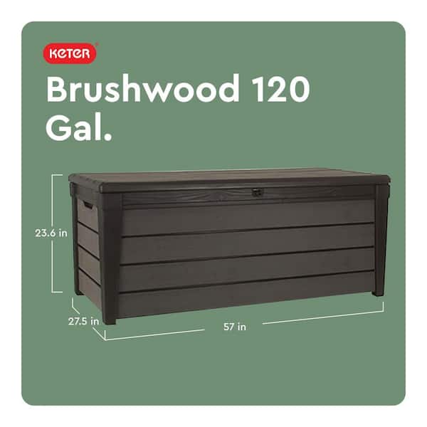 Brushwood 120 Gal. Large Durable Resin Plastic Deck Box Outdoor Storage for Patio Lawn and Garden, Brown