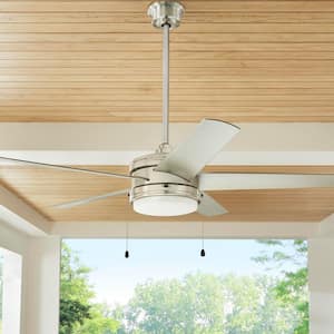 Portwood 60 in. Indoor/Outdoor Wet Rated Brushed Nickel Ceiling Fan with Integrated LED Included