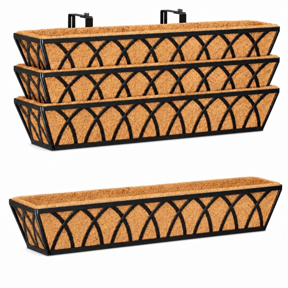 30 in. L x 8 in. W x 7.5 in. H 14 qts. Coco Liner Railing Planter Box Rectangular Black Outdoor Steel Window Box 4 pcs price history on PriceWatchPro