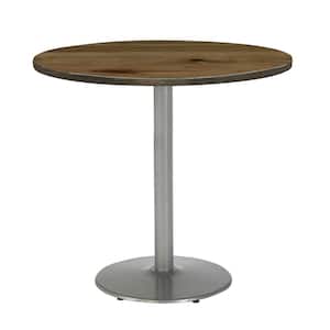 Urban Loft 36 in. Round Natural Solid Wood Bistro Table with Round Silver Steel Frame (Seats 4)
