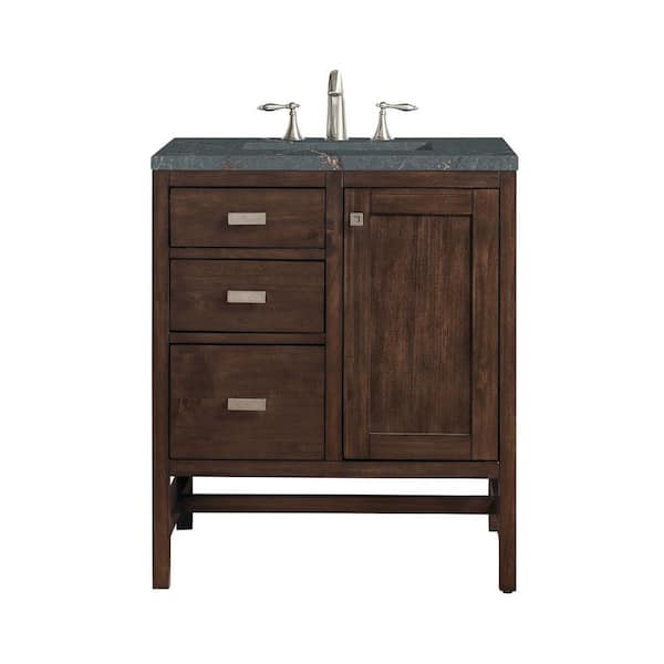 James Martin Vanities Addison 30.0 in. W x 23.5 in. D x 35.5 in. H Single Vanity Mid-Century Acacia and Parisien Bleu Top