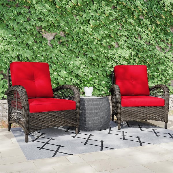 INMITOM 2-Pack Wicker Outdoor Chair Lounge Chair Patio with Red Cushion
