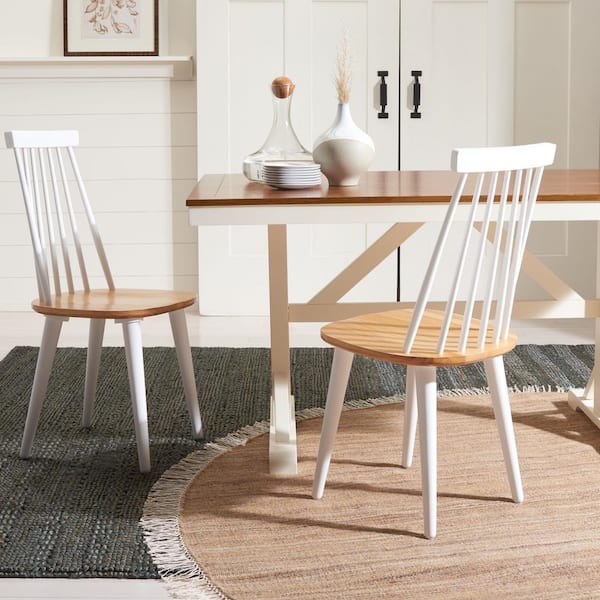 SAFAVIEH Burris White/Natural 16.1 in. Wood Dining Chair Set of 2