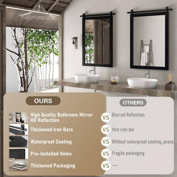 24 in. W x 36 in. H Large Rectangle Square Mirror Wood Framed Wall Mirror Bathroom Vanity Mirror Accent Mirror in Black