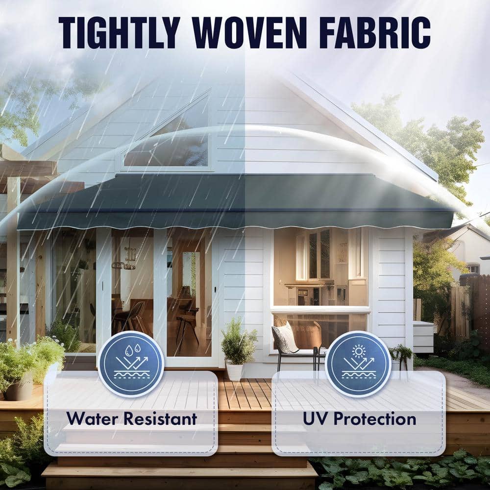 Forest Green Motorized Retractable Awning with Black Frame, 20x10