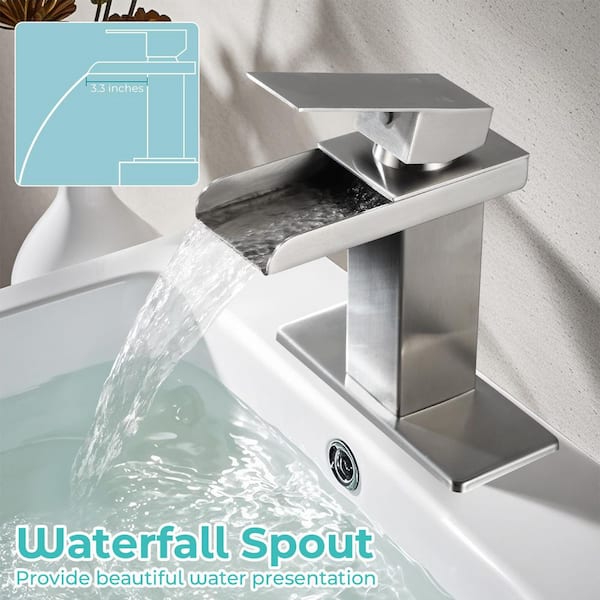 Waterfall Single Hole Single-Handle Low-Arc Bathroom Faucet in Brushed Nickel