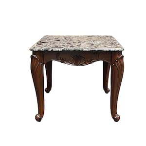 Nayla 27.75 in. Natural Marble Top and Cherry Finish Rectangle Wood end table