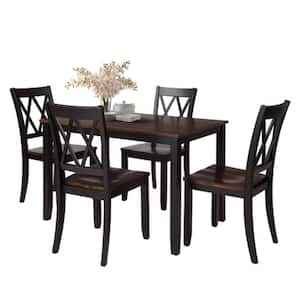 Black Cherry 5-Piece Sturdy Acacia Wood Table and Comfortable Cross Back Chairs Dining Set with Waterproof Coating