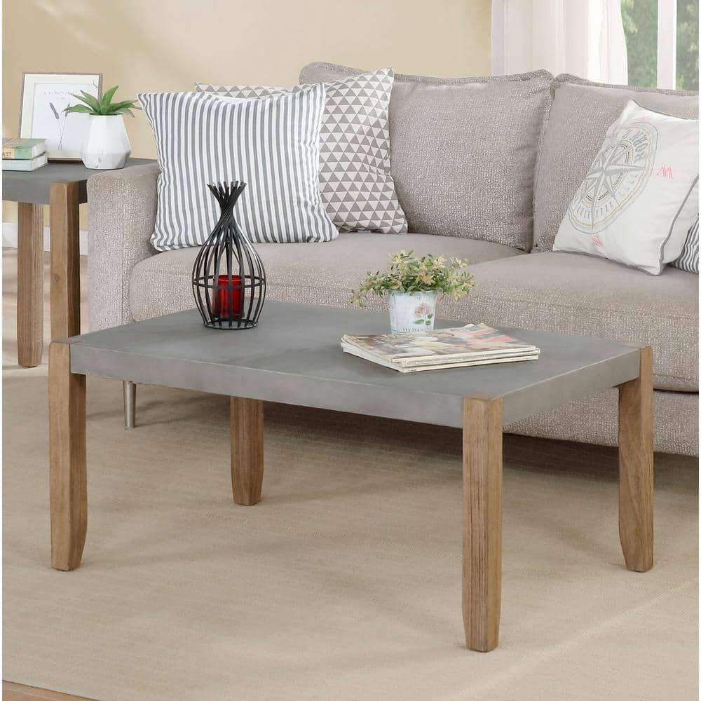 Modern Rustic 36" Faux Concrete and Light Amber Wood Coffee Table