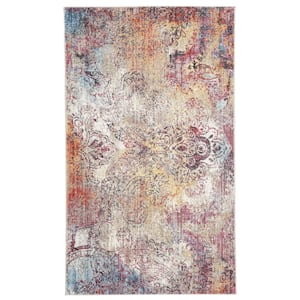 Monray Red/Multi Doormat 3 ft. x 5 ft. Distressed Floral Area Rug