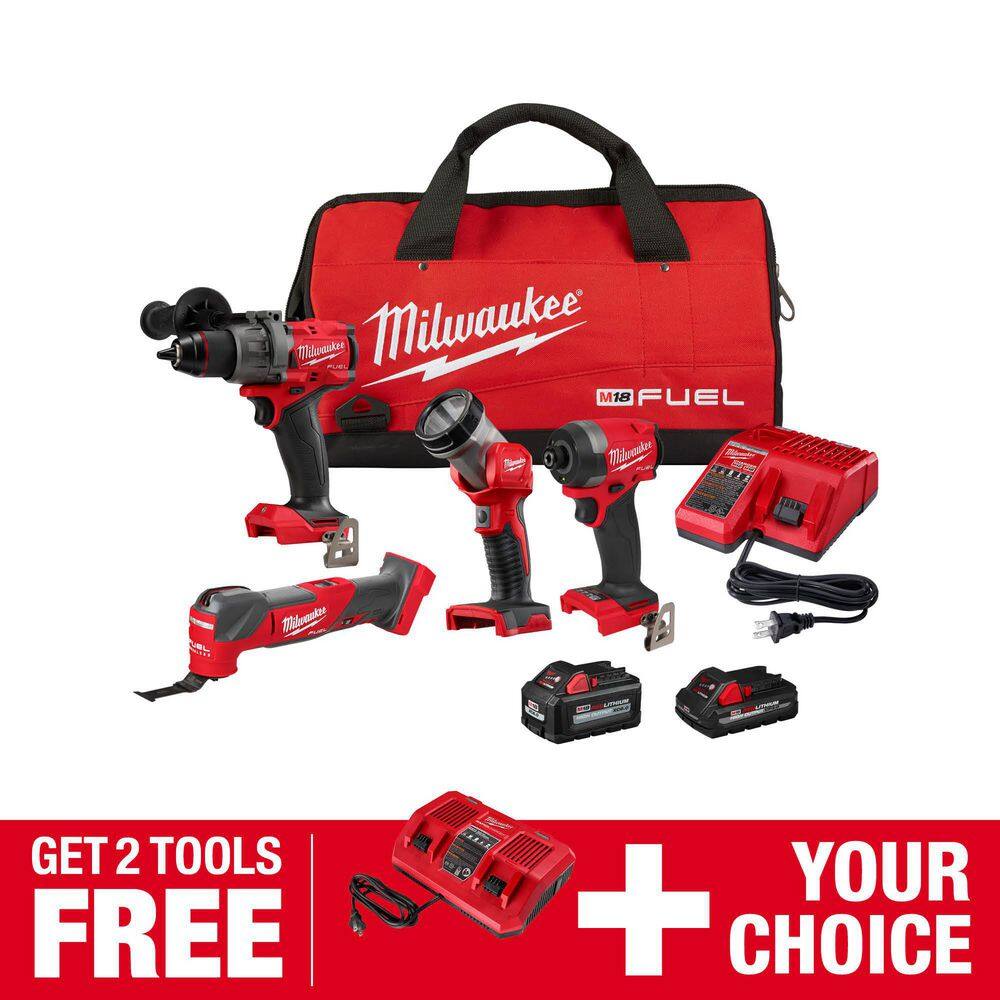 Milwaukee M18 FUEL 18-Volt Lithium-Ion Brushless Cordless Combo Kit (4-Tool) with Dual Bay Rapid Charger -  3698-24-1802