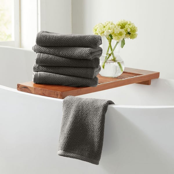 FRESHFOLDS Dark Grey 6-Pack Cotton Quick-Dry Hand Towel Set