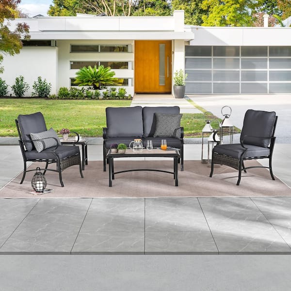 TOP HOME SPACE 5-Piece Metal Patio Conversation Set with Black Cushions