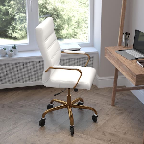 White LeatherSoft/Gold Frame Leather/Faux Leather Office/Desk Chair Table Top Only