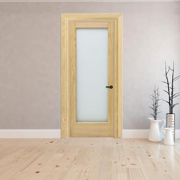 24 in. x 80 in. Universal Full Lite Obscure Glass Unfinished Solid Core Pine Wood Interior Door Slab