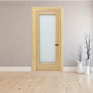 32 in. x 80 in. Universal Full Lite Obscure Glass Unfinished Solid Core Pine Wood Interior Door Slab