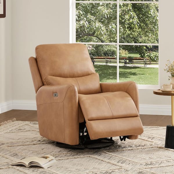 Dublin 30 in. Swivel Power Recliner Arm Chair, Saddle Brown Faux Leather