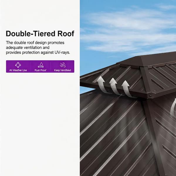 6 ft. x 9 ft. Hardtop Grill Gazebo for Patio Aluminum Barbecue Shelter Gazebo, Hooks,Shelves Double Tiered 24-Lights