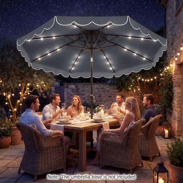10 ft gray patio umbrella Clihome 10 ft. 2-Tier Vented Top Solar LED Patio Umbrella in Gray with  24-Lights, Push Button Tilt and Crank CL-DLS9WH