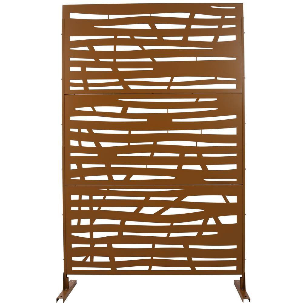 Brown 76 in. Metal Garden Fence Outdoor Privacy Screen, Freestanding Decora