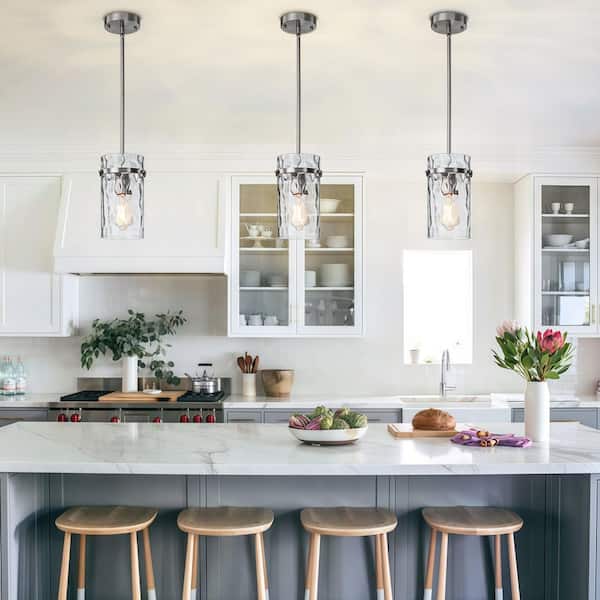 2-Pack Modern Mini Pendant Light Fixtures – Brushed Nickel With Dual Glass, Adjustable Height For Kitchen Island & More