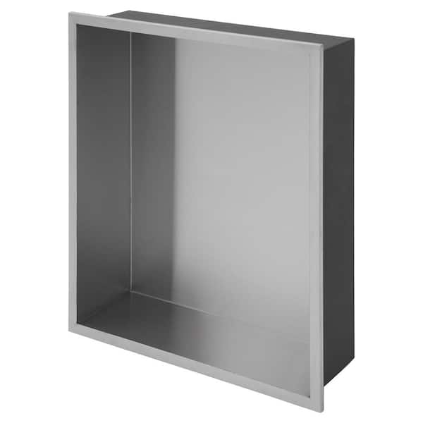 15 in. x 13 in. Brushed Nickel Stainless Steel Wall Mounted Shower Niche Single Shelf