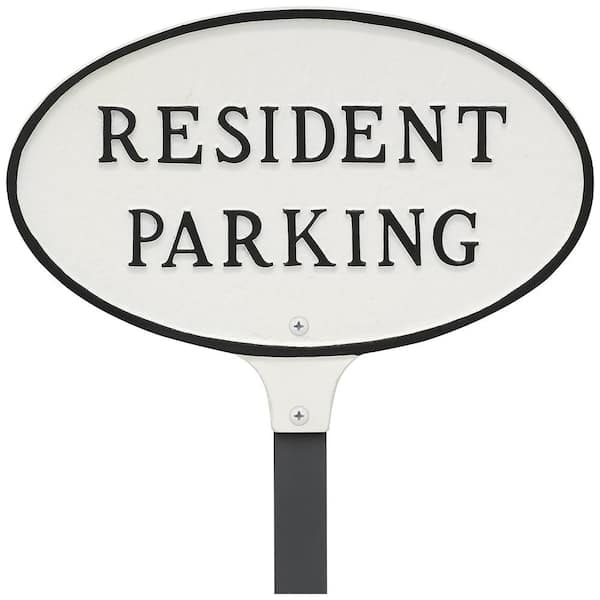 Montague Metal Products 8.5 in. x 13 in. Standard Oval Resident Parking Statement Plaque Sign with 23 in. Lawn Stake - White/Black