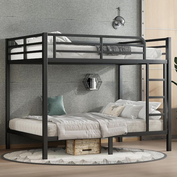 Black Full Over Full Metal Full Over Full Bunk Bed for Kids, Heavy Duty Adults Bunk Beds with Guardrail