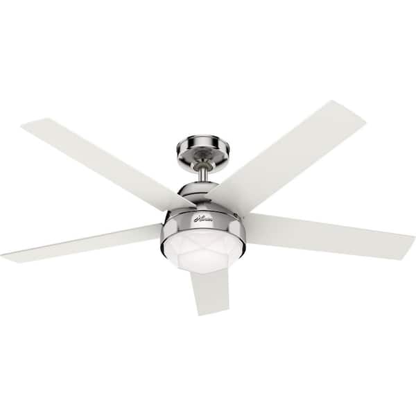 Hunter Garland 52 in. Indoor Polished Nickel Ceiling Fan with Light Kit and Wall Switch