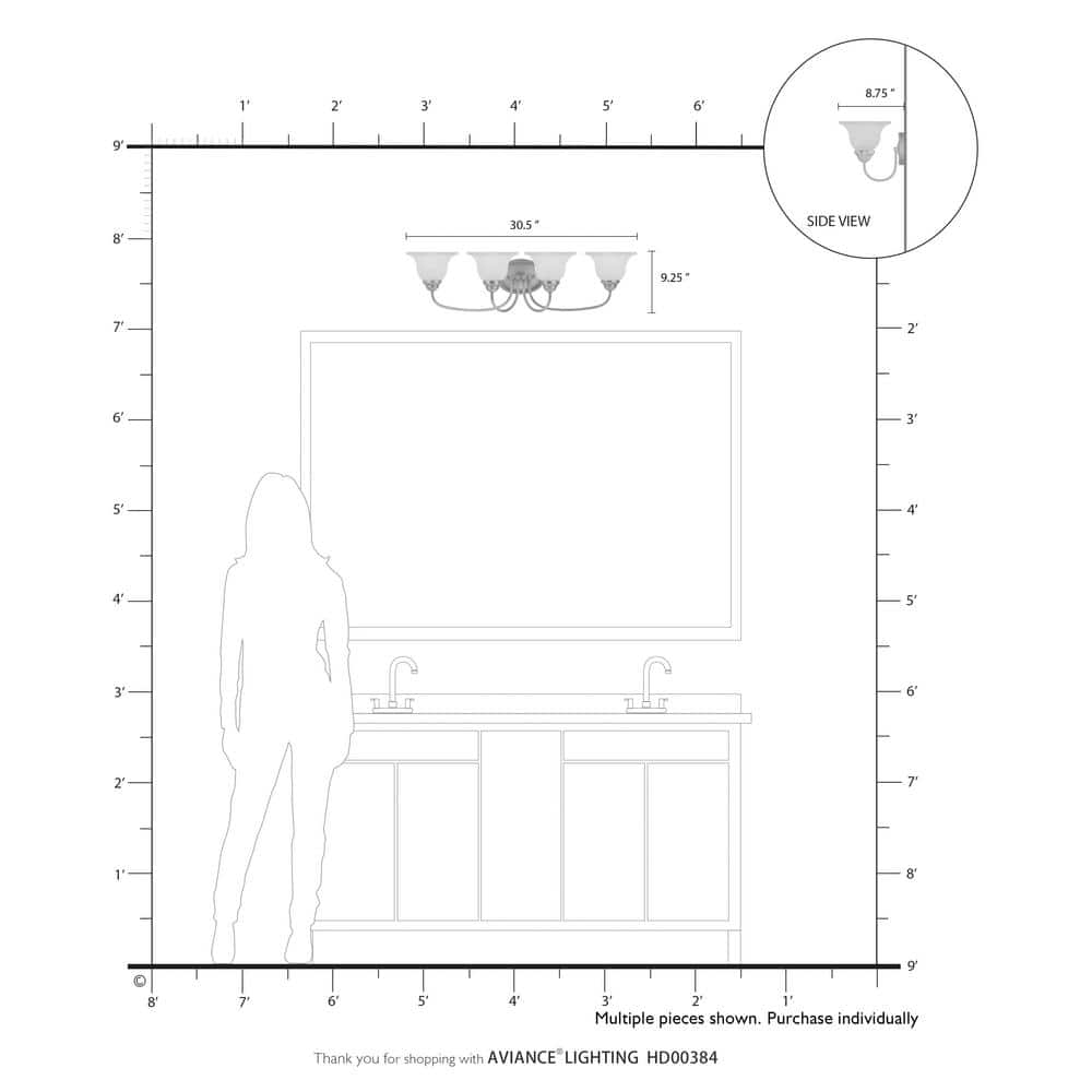 Edgemont 4-Light Vanity in Brushed Nickel with White Alabaster Glass