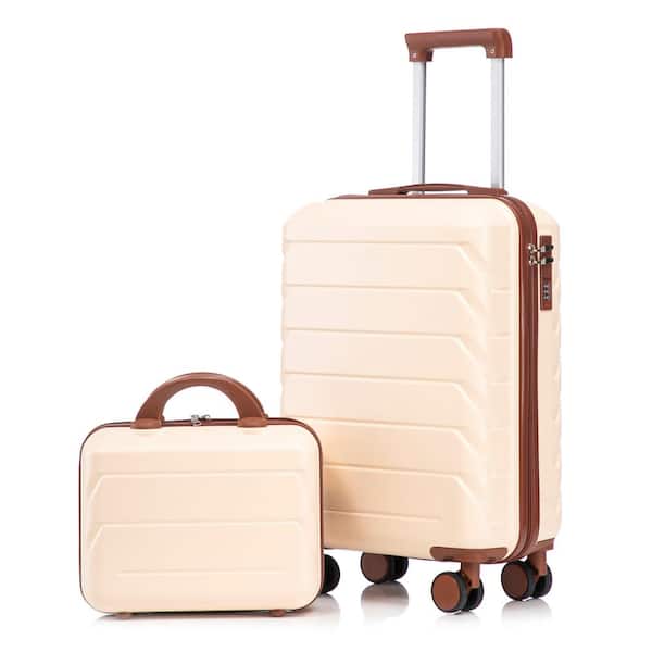 Quinne 2-Piece Beige ABS Hardside Spinner Wheel Luggage Set with Combination Lock