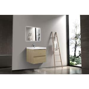 24 in. W Single Sink Wall-Mounted Natural Oak Bath Vanity with White Resin Top Unassembled