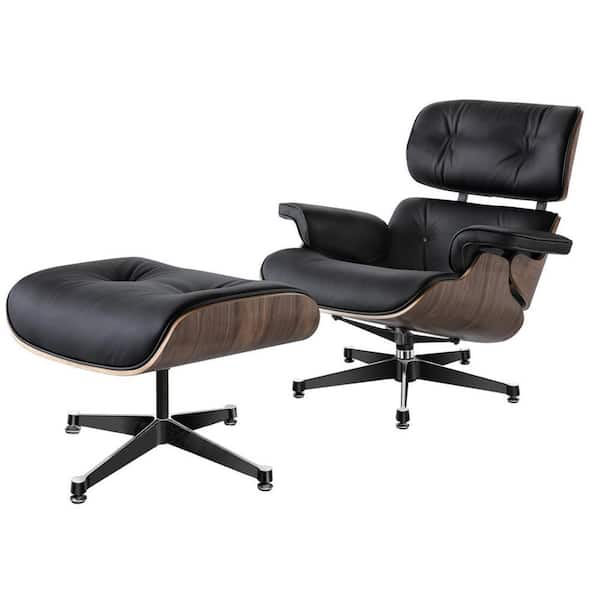 Black Light Walnut Comfortable Lounge Chair in Top Layer Cowhide