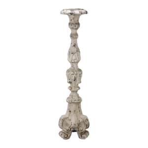 White Metal Candle Holder with Turned Pedestal Stand