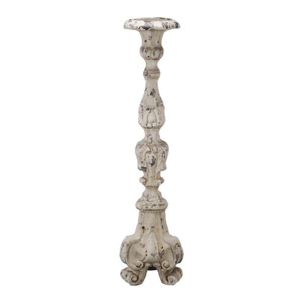 Benjara White Metal Candle Holder with Turned Pedestal Stand