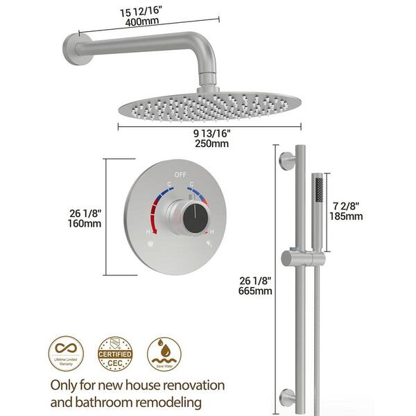 YAWWALK 2-Spray 10 in. Wall Mount Dual and Handheld Shower Head